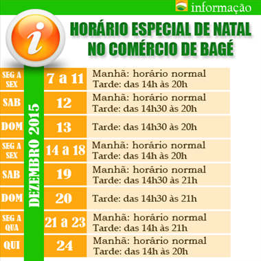 Horário Especial de Natal no Comércio de Bagé